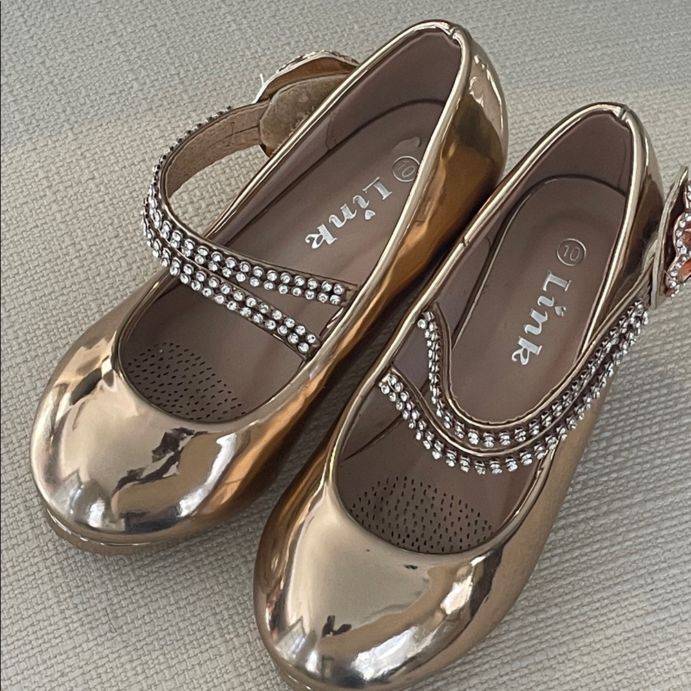 Girls Link Rose Gold Patent Mary Jane Dress Shoes Size 10